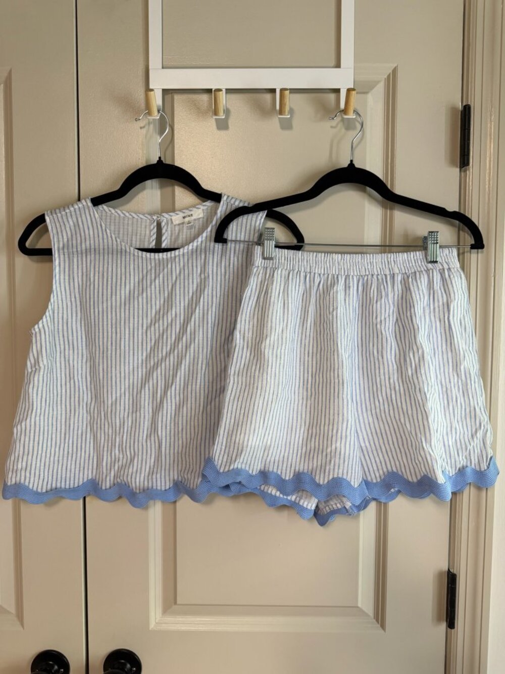 Mine Blue & White Striped Scalloped Top & Shorts Set | Size Small